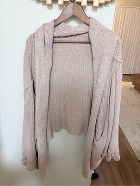 FREE PEOPLE Cozy Open-Front Women's Sweater Cardigan in Light Taupe